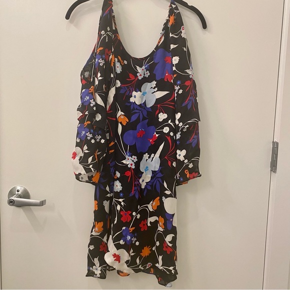 Parker Silk Mini Dress - Cold Shoulder - Black Floral - Picture 7 of 13